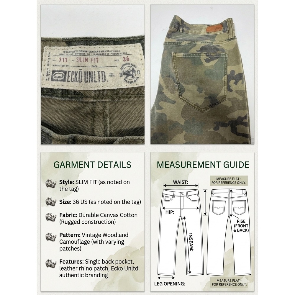 Vintage Ecko Unltd Camo Pants‎ Size 36 Slim Fit Woodland Canvas Y2K Streetwear